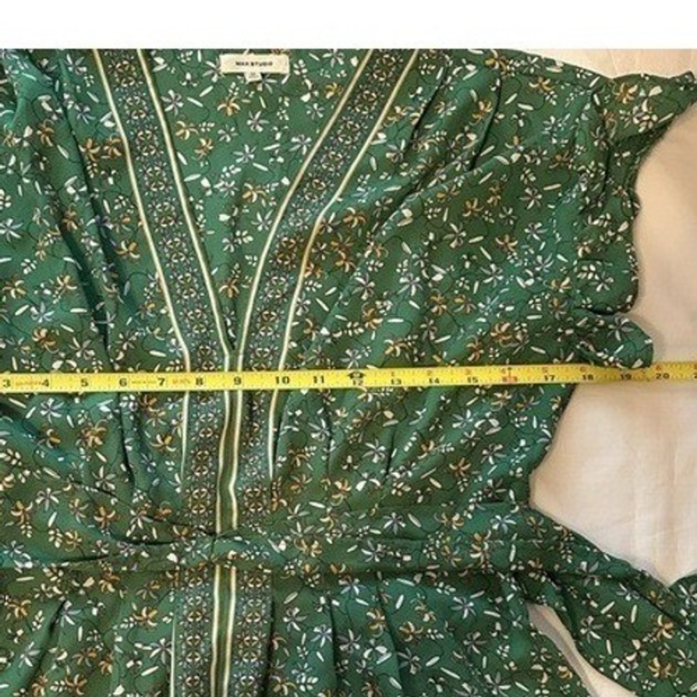 Max Studio Peplum Blouse Green Floral Ruffle Sleeve Smocked Waist Cottagecore M - Picture 6 of 7